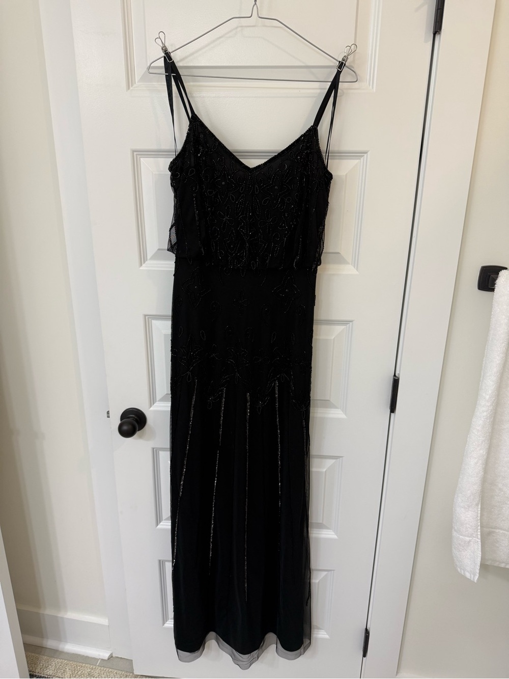 Adrianna Papell Black Beaded Strapless Evening Dress